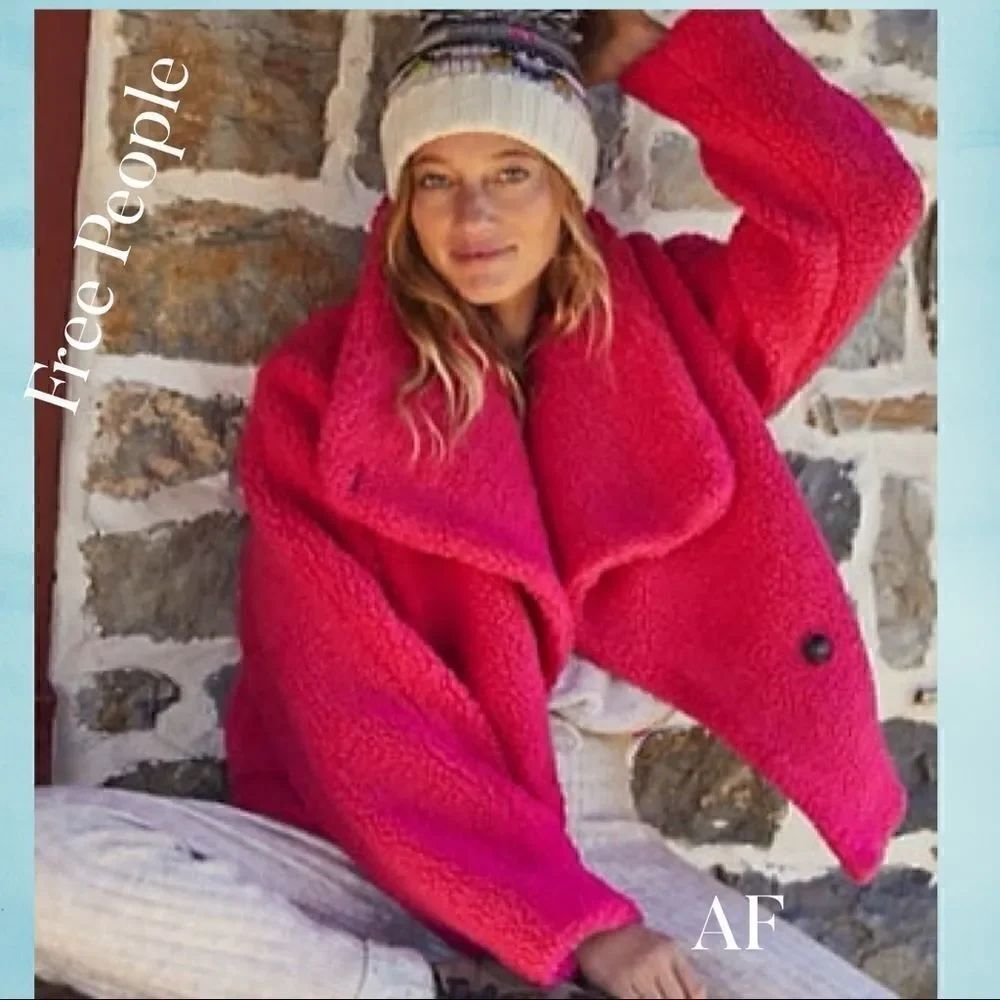 WE THE FREE IZZY WRAP TEDDY JACKET IN HAUTE PINK NEW NWT MEDIUM